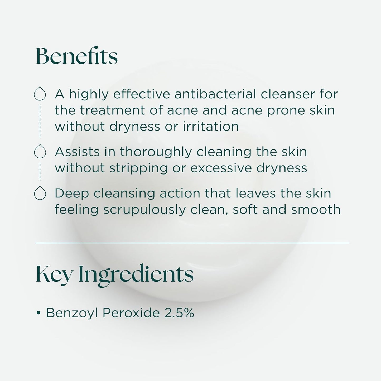 Benzoyl Peroxide Acne Treatment Wash 2.5% - Antibacterial Face Cleanser for Oily Skin | 6 fl oz