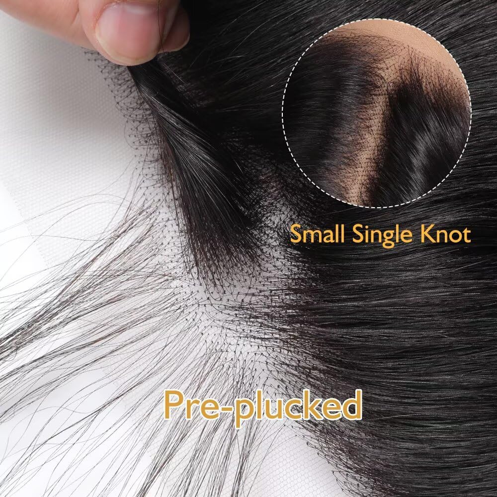 LEISWISS 2x6 HD Lace Closure Body Wave With Raw Human Hair HD Lace 0.10 mm Invisible Ultra-Thin HD Lace Single Knot Pre-Plucked Brazilian Raw Human Hair Nature Black 16 Inch