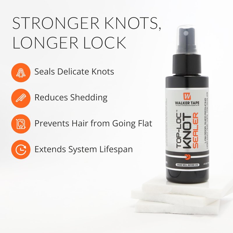 Walker Tape Top-Loc Knot Sealer Spray 4 fl oz, Mesh System Protector for Delicate Knots, Reduces Shedding and Extends Hairpiece Life, Professional Treatment for Lace Wigs Human Hair and Toupee Bases