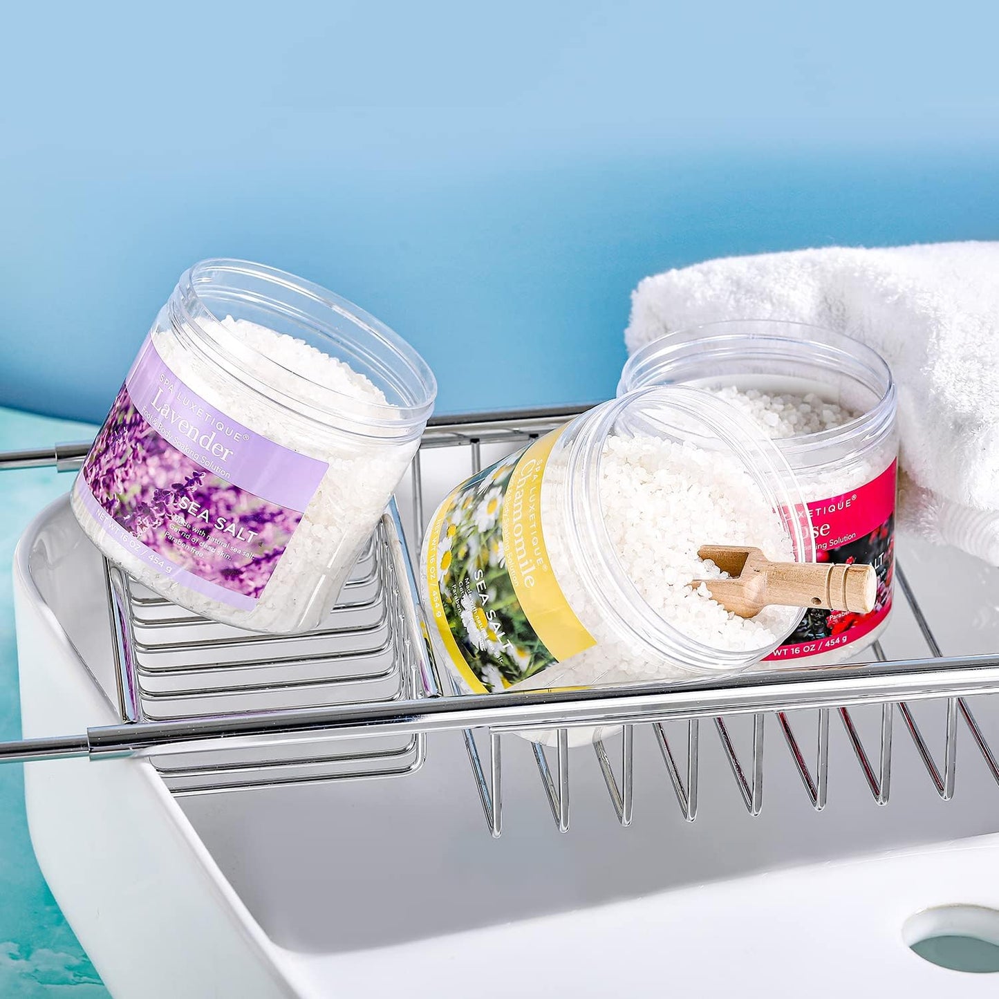 Spa Luxetique Bath Salts Gift Set - 8pcs Epsom Salt Soaking Set with Argan Oil, Lavender & Rose Scents | Perfect for Mother's Day & Christmas Gifts