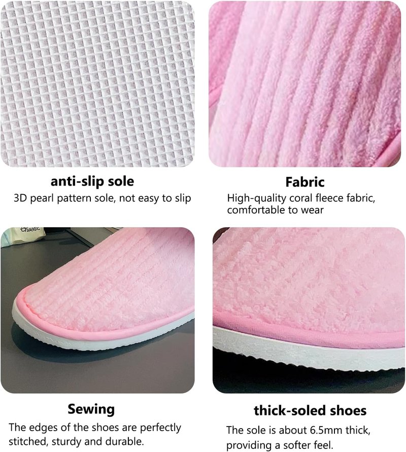 Spa Slippers for Guests - Washable & Reusable Jacquard Fleece | Closed-Toe Design for Hotel, Bathroom, Travel (6/10/12 Pairs)