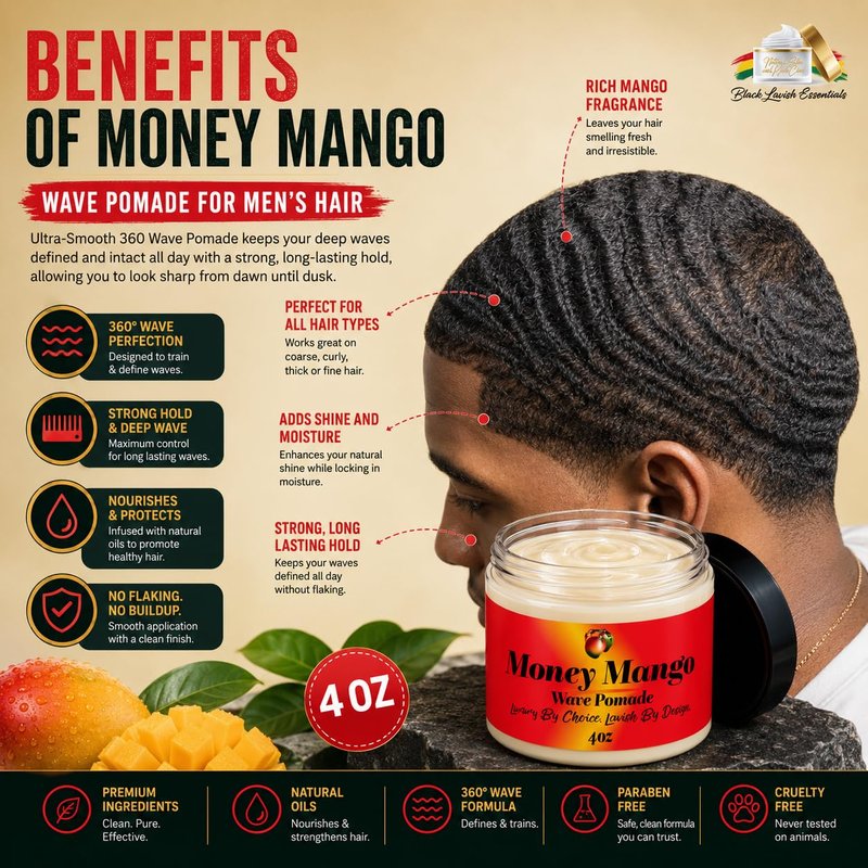 360 Wave Pomade for Men - Ultra-Smooth, Strong Hold & Shine | Shea & Mango Butter, 4oz