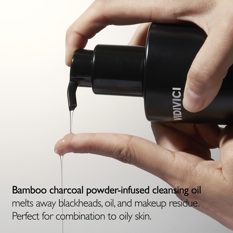 VIDIVICI Clear Pore Control Deep Cleansing Oil 10.14 fl.oz | Makeup remover with blackhead care, Korean facial cleanser for oily skin, Sebum control with Bamboo Charcoal Powder, Korean skin care