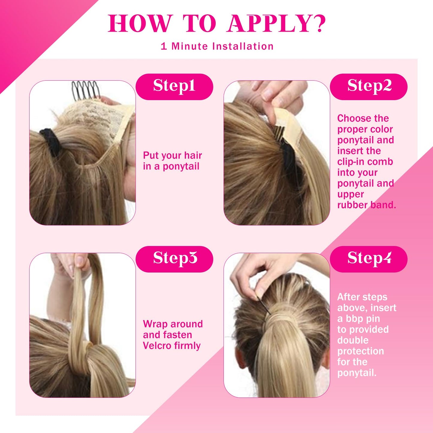 Ve Sunny Blonde Ponytail Extension Human Hair 80g Wrap Around Clip in Ponytail Hair Extensions Straight Dark Blonde Highlights Golden Blonde Remy Hair Extensions Real Human Hair for Women 14 Inch