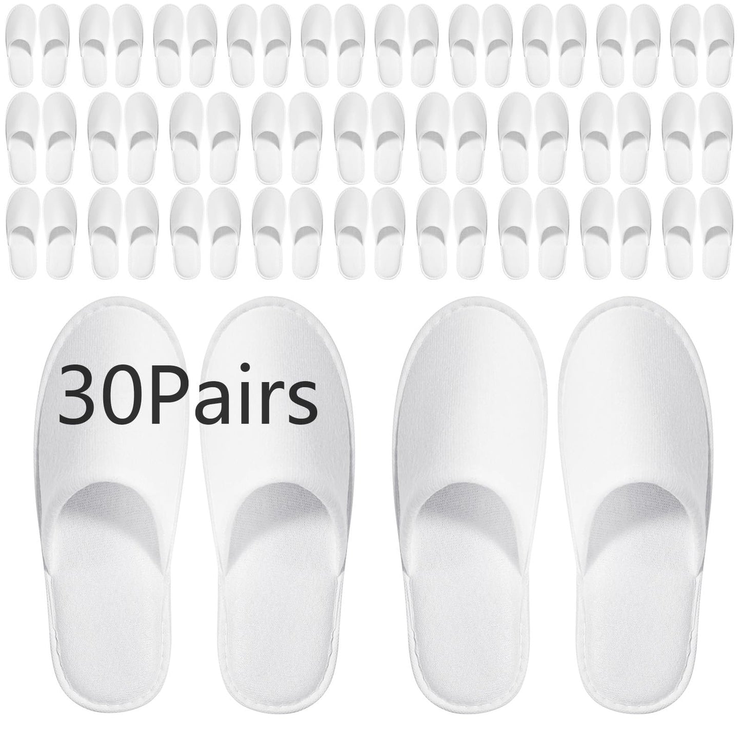 SENJUNSAFE 30Pairs Disposable Slippers For Guests Men's US 10/Women's US 11 Medium Applicable Spa Travel Hotel Slippers Disposable, Individually Wrapped Anti-Slip slippers In Bulk （White）