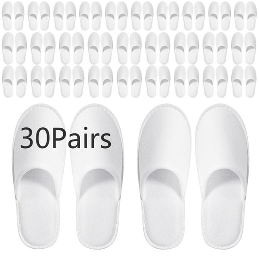 SENJUNSAFE 30Pairs Disposable Slippers For Guests Men's US 10/Women's US 11 Medium Applicable Spa Travel Hotel Slippers Disposable, Individually Wrapped Anti-Slip slippers In Bulk （White）