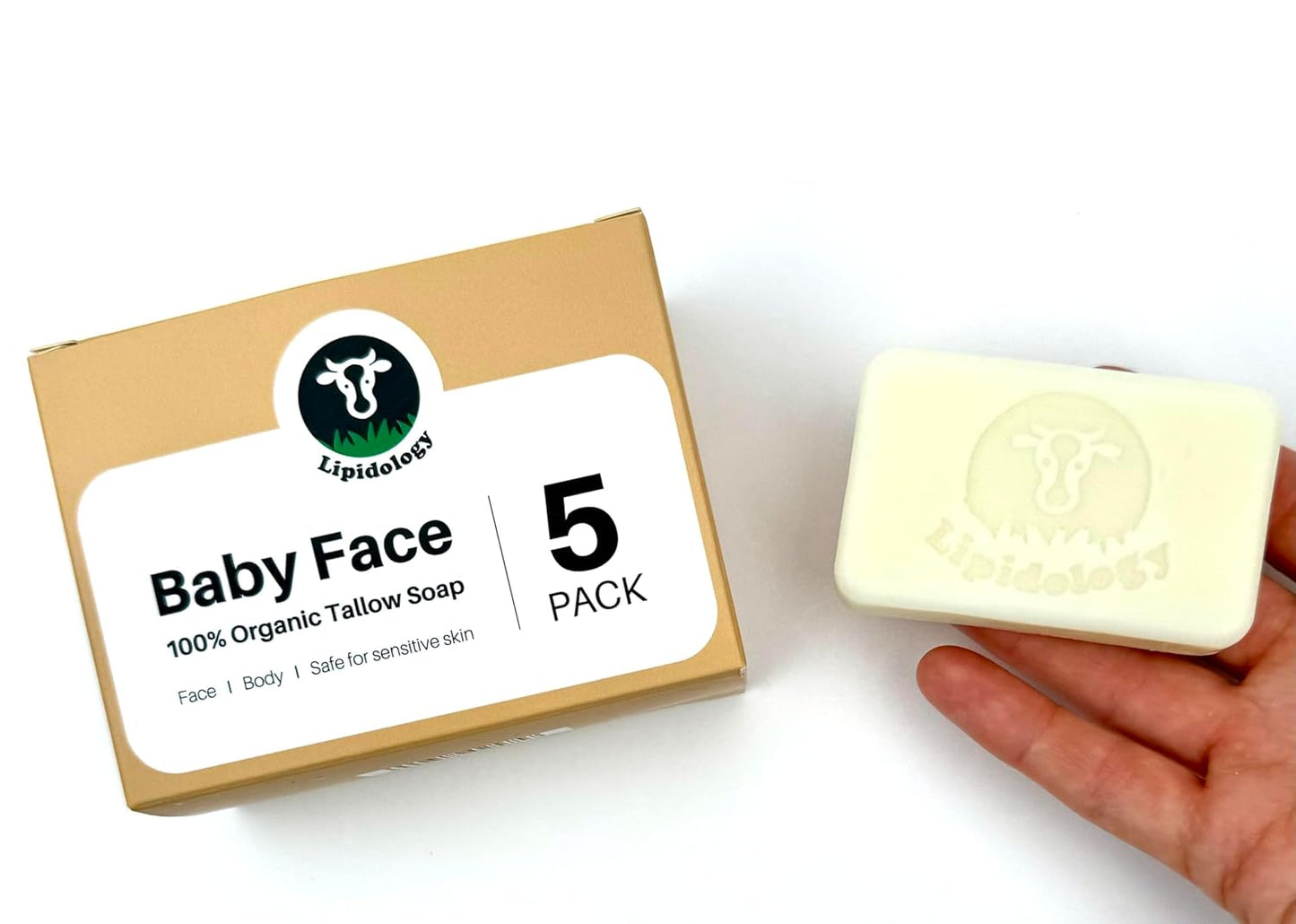 Tallow Soap - Unscented Natural Soap Bars | 5 Pack, 300g for Gentle Cleansing