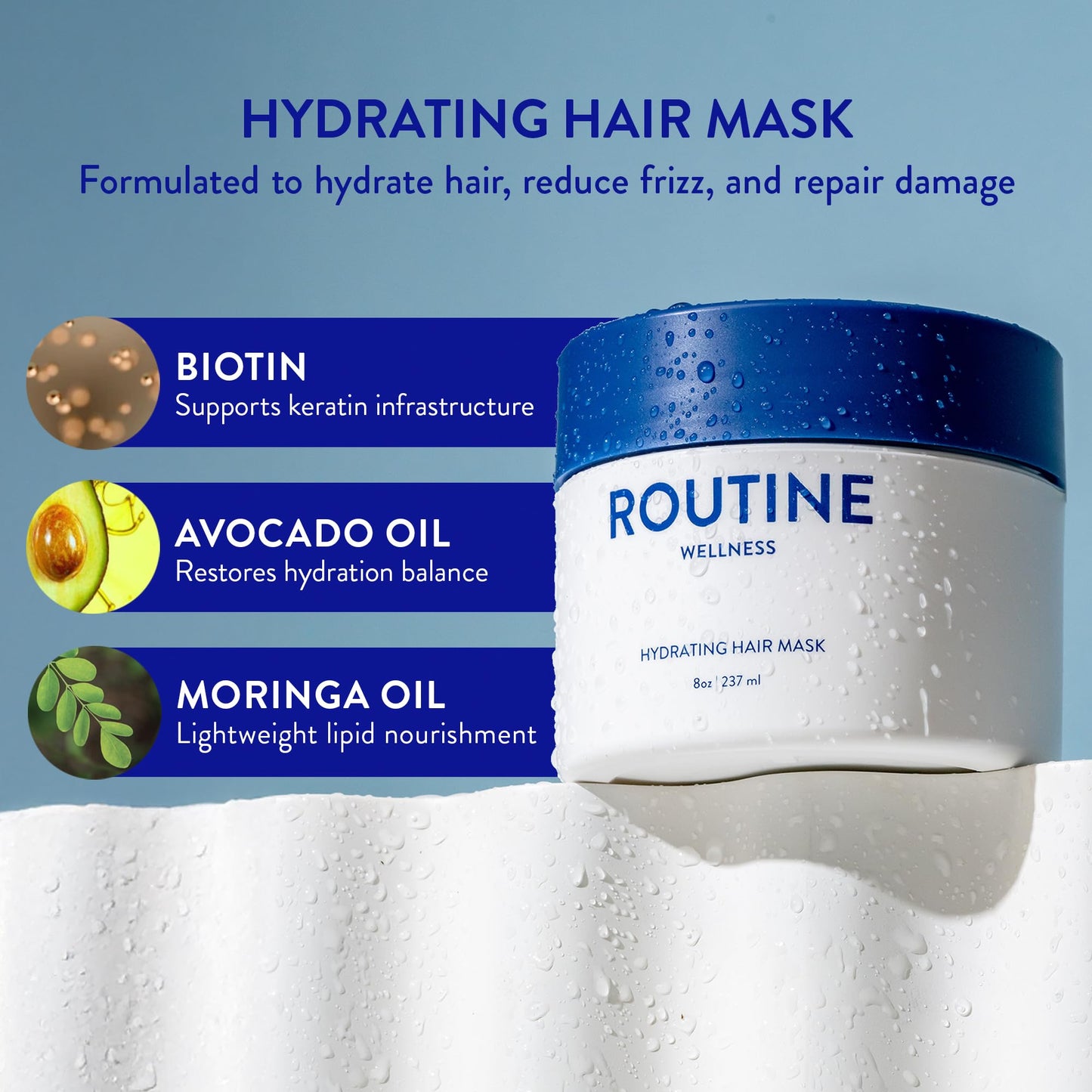 Routine Wellness Deep Conditioning Hair Mask - Bring Dry, Damaged Hair Back to Life – Hydrating Repair Treatment that Moisturizes, Strengthens & Adds Volume – Rose Hips 8oz
