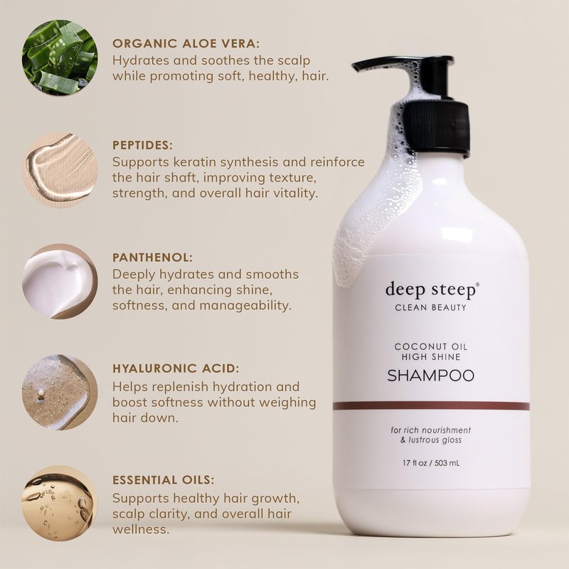 Deep Steep Weightless Moisture Shampoo, 17 oz – Hydrating Shampoo with Olive Oil, Raspberry Leaf, Argan Oil, Aloe & Glycerin – Sulfate-Free, Vegan, Clean Beauty Hair Care, Soft & Healthy Hair