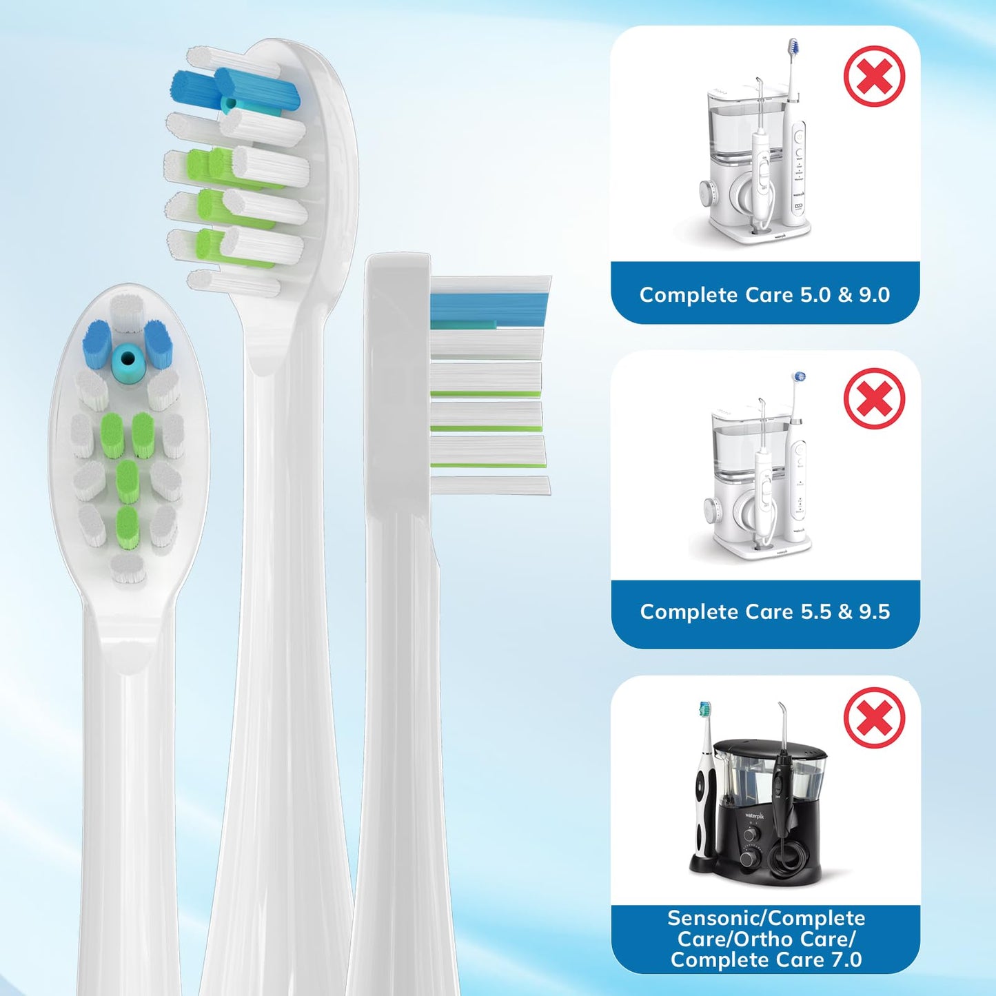 6 Pack Replacement Replacement Brush Heads for 𝗪𝗮𝘁𝗲𝗿𝗽𝗶𝗸 𝐒𝐨𝐧𝐢𝐜-𝐅𝐮𝐬𝐢𝐨𝐧 Flossing Toothbrush Compatible with Sonic Fusion SF01/SF02 and Sonic Fusion 2.0 SF03/SF04- White with Caps