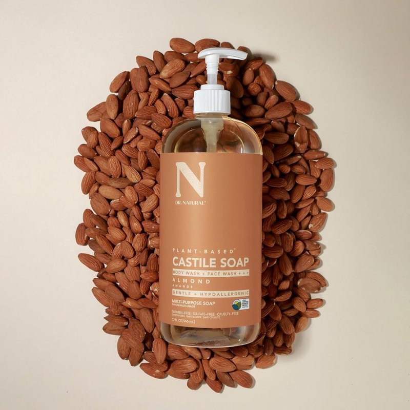 Dr. Natural Castile Liquid Soap - Almond, Sulfate-Free & Cruelty-Free | 2-Pack with Shea Butter & Coconut Oil