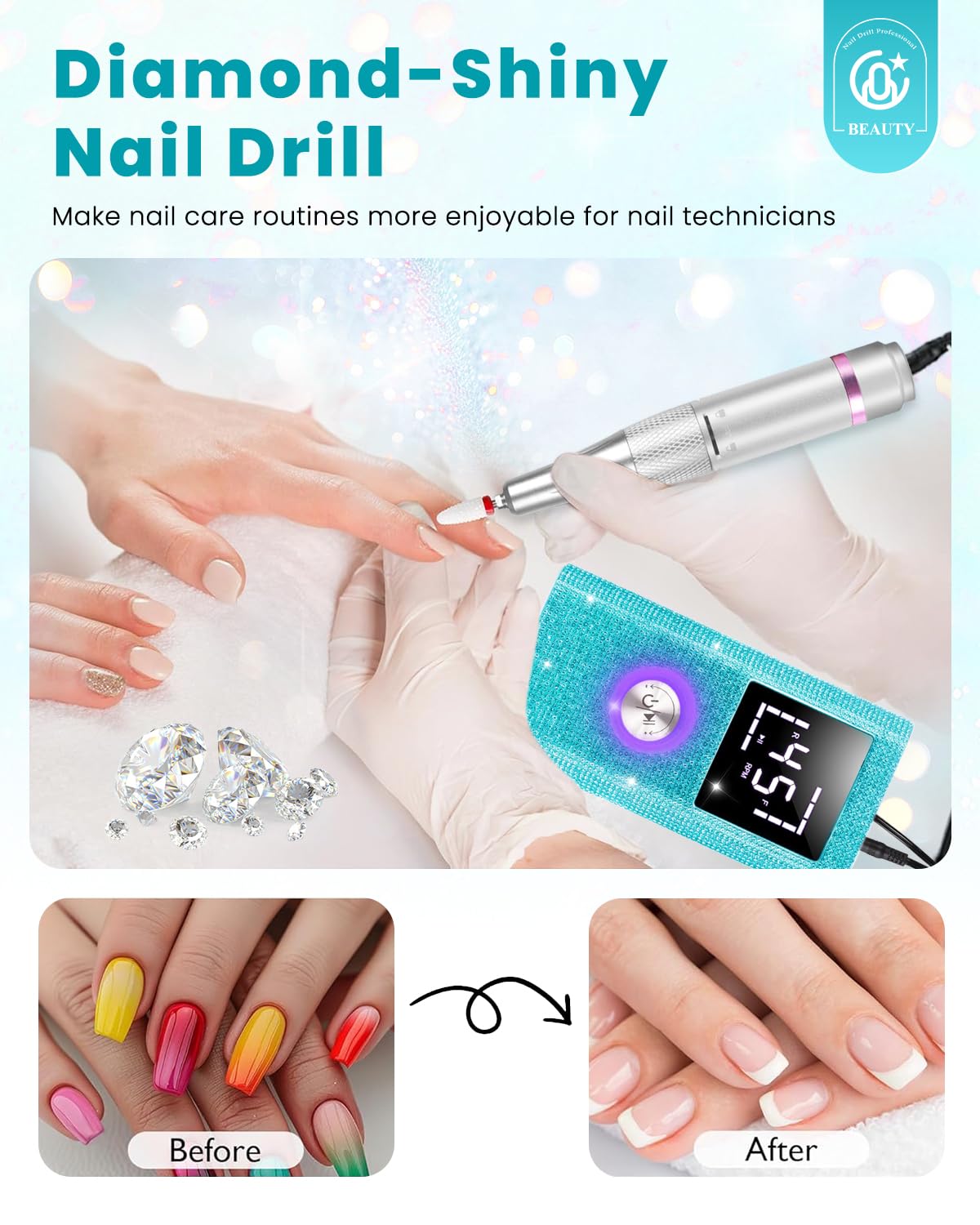 CozyZen Cordless Electric Nail Drill, 45000 RPM Rechargeable Diamond E-File, Portable & Low Noise for Acrylic/Gel Nails, Manicure & Pedicure - Professional & Home Use
