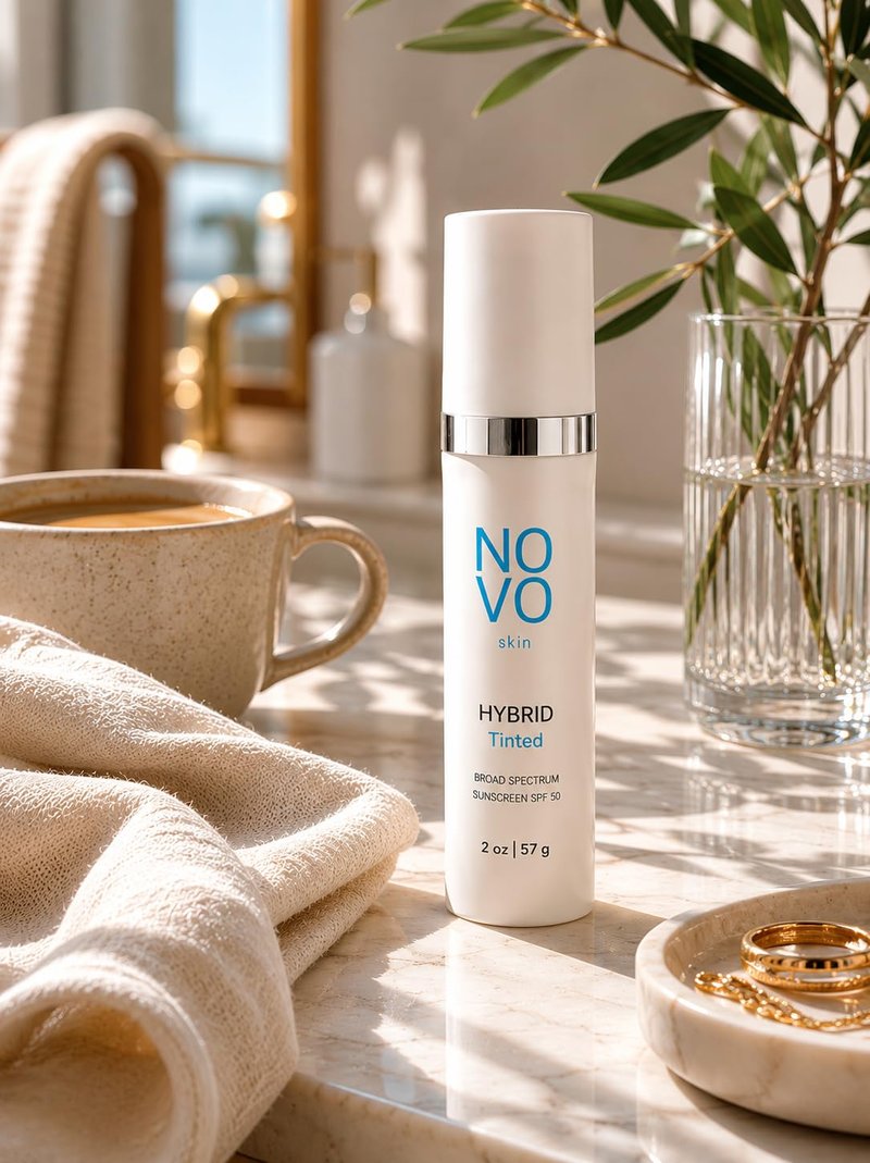 NOVO Skin Tinted Hybrid Sunscreen SPF 50 – Hydrating Dewy Tinted Face Moisturizer with Zinc Oxide & Octinoxate – Niacinamide & Hyaluronic Acid – Broad Spectrum Lightweight Daily SPF, 2 oz