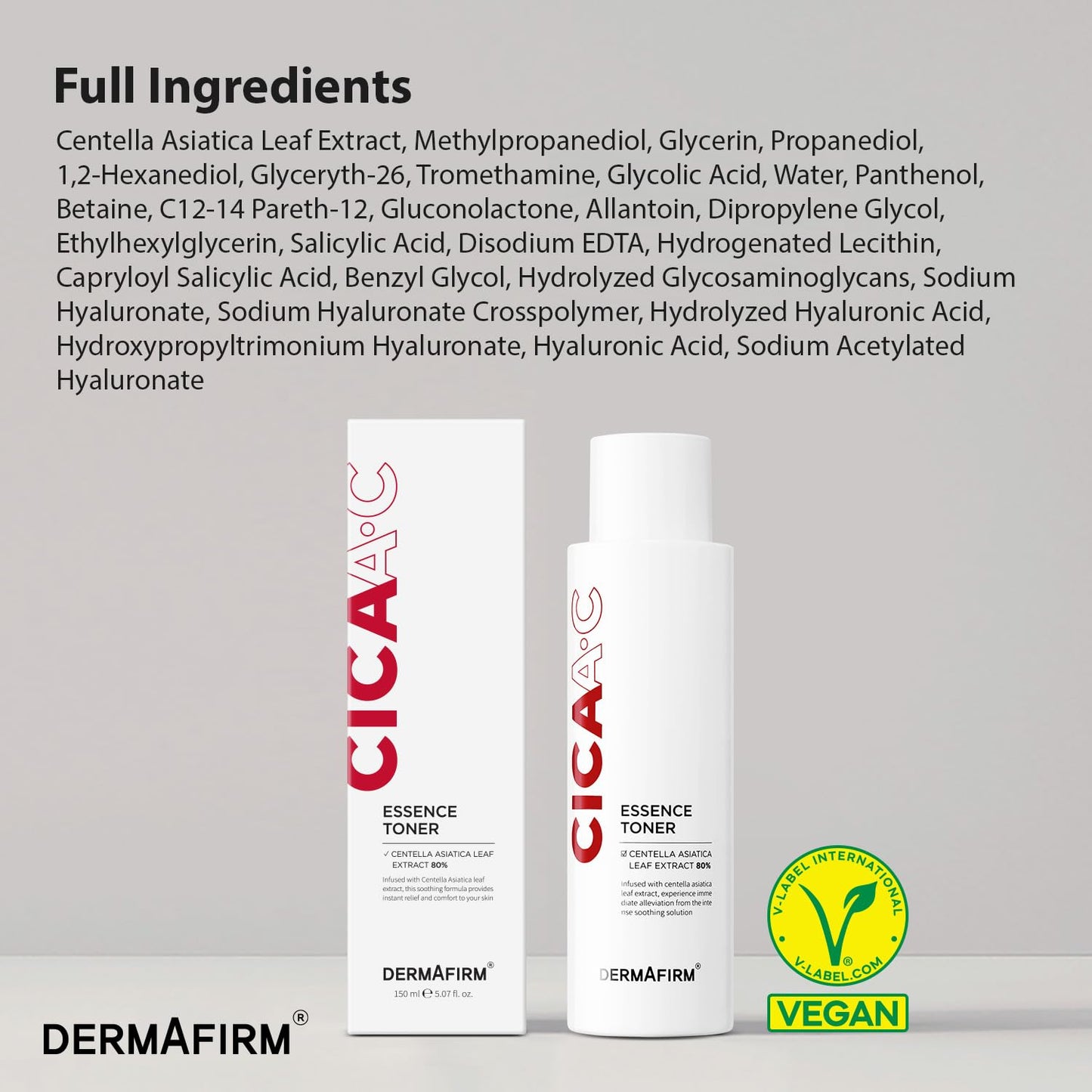 DERMAFIRM CICA AC Essence Toner 5.07 fl oz- Exfoliating with AHA BHA & Salicylic Acid, Centella Asiatica Soothing for Sensitive, Oily & Dry Skin, Korean Toner for Acne