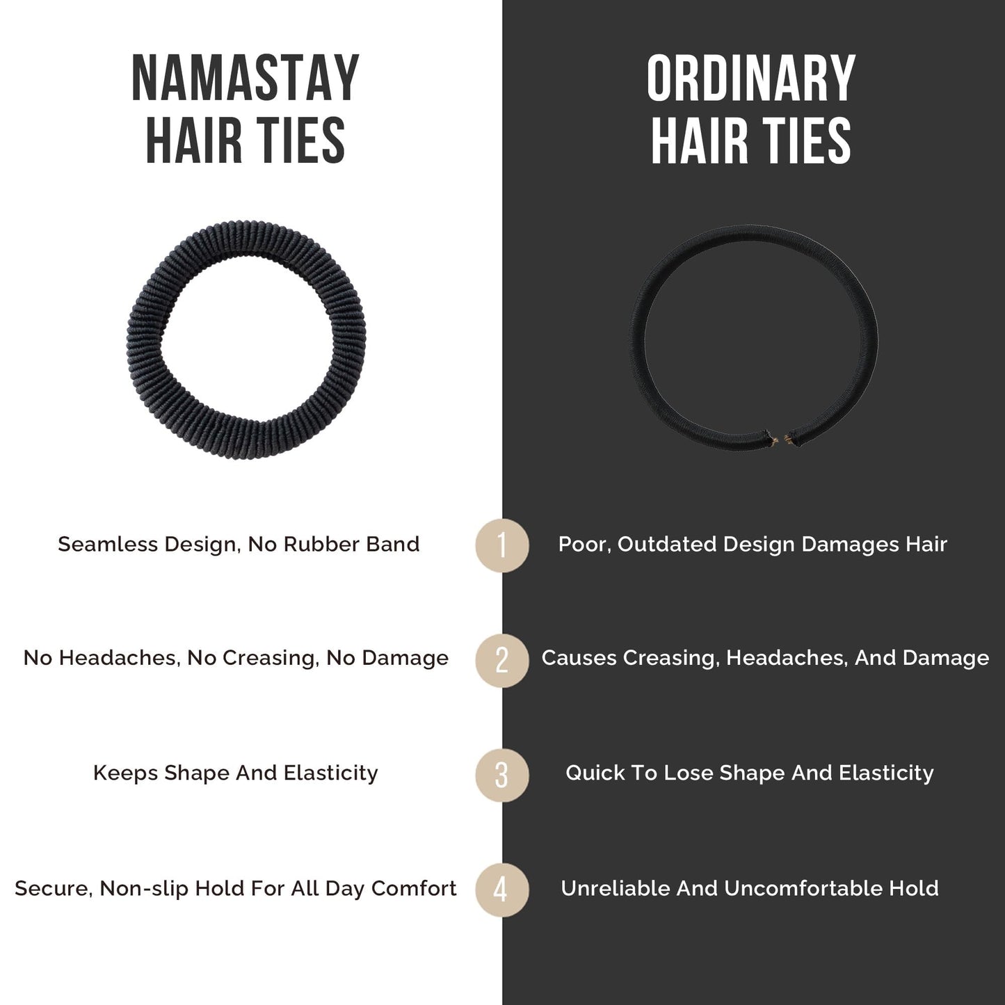 Namastay Hair Soft Elastic Hair Ties | No Damage Hair Ties for Thick Hair | Seamless, Non-Slip, Comfortable & Durable Elastic Hair Bands for Women's Hair | Unbreakable 12 Pc Black, Blonde & Brunette