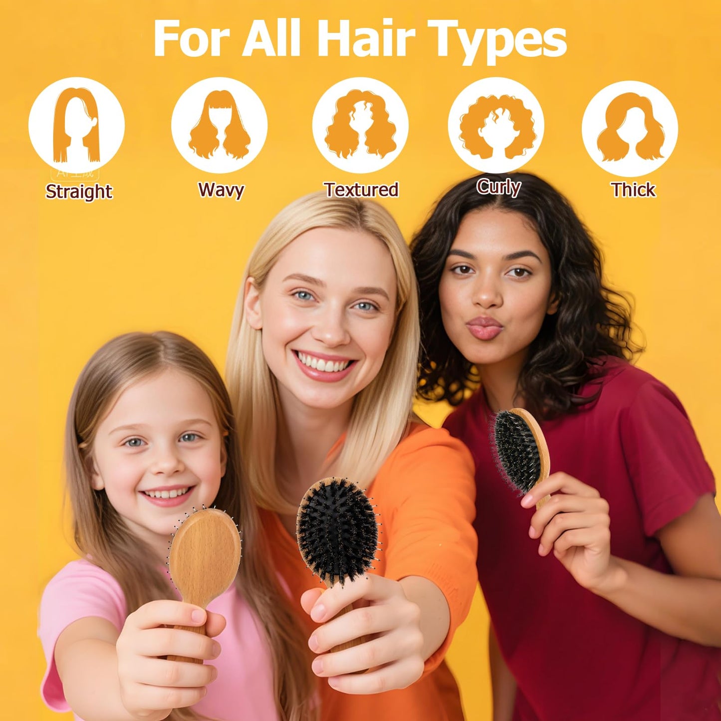 Travel Hair Brush, 5-Pack Mini Boar Bristle Hair Brush for Women - Small Portable Compact HairBrush for Girls Kids Women Best Gift, Travel Size for Purse, Vacation, Business Trips & Outings