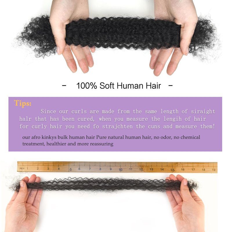 Afro Kinkys Bulk Human Hair for Repair Locs,100% Real Human Hair for Mini Twist,Dreadlocks Extensions Human Kinkyhair for Twist