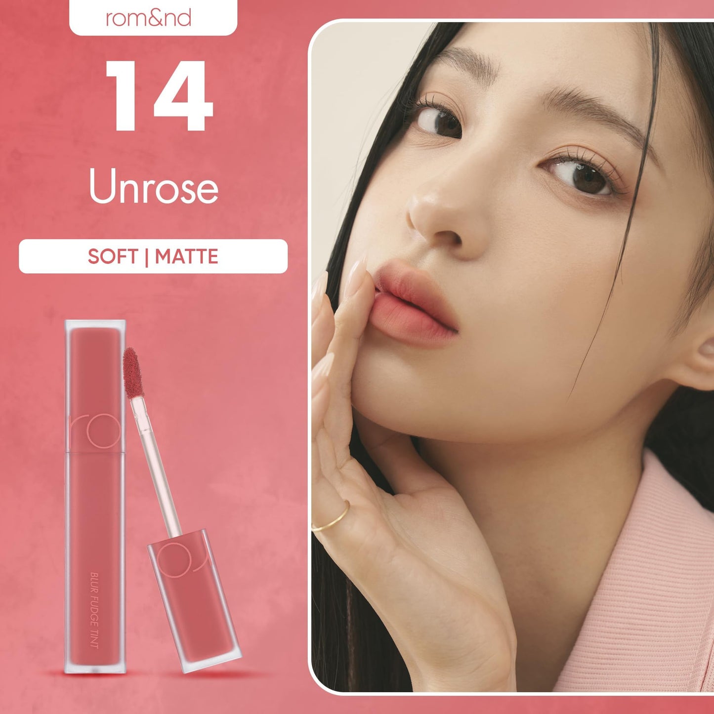 rom&nd BLUR FUDGE TINT 14 UNROSE: Velvety Matte Lip & Cheek Stain | K-Beauty Blurring Effect | Long-Lasting, Non-Drying Cream Formula with Vitamin E