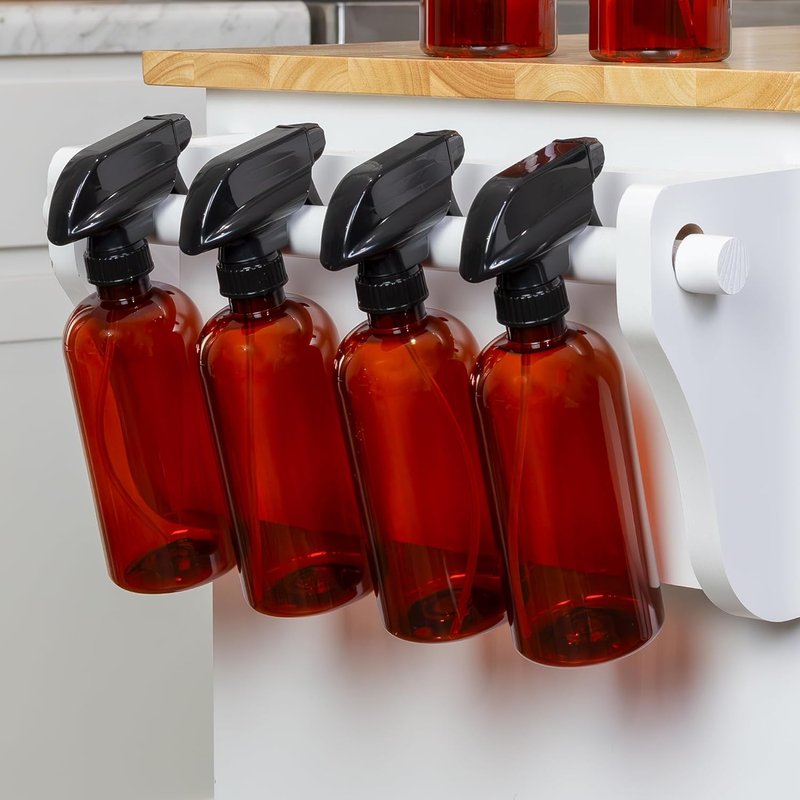 Amber Plastic Spray Bottles - 16oz Heavy Duty Mist & Stream Sprayers | 6-Pack with Chalkboard Labels, BPA-Free