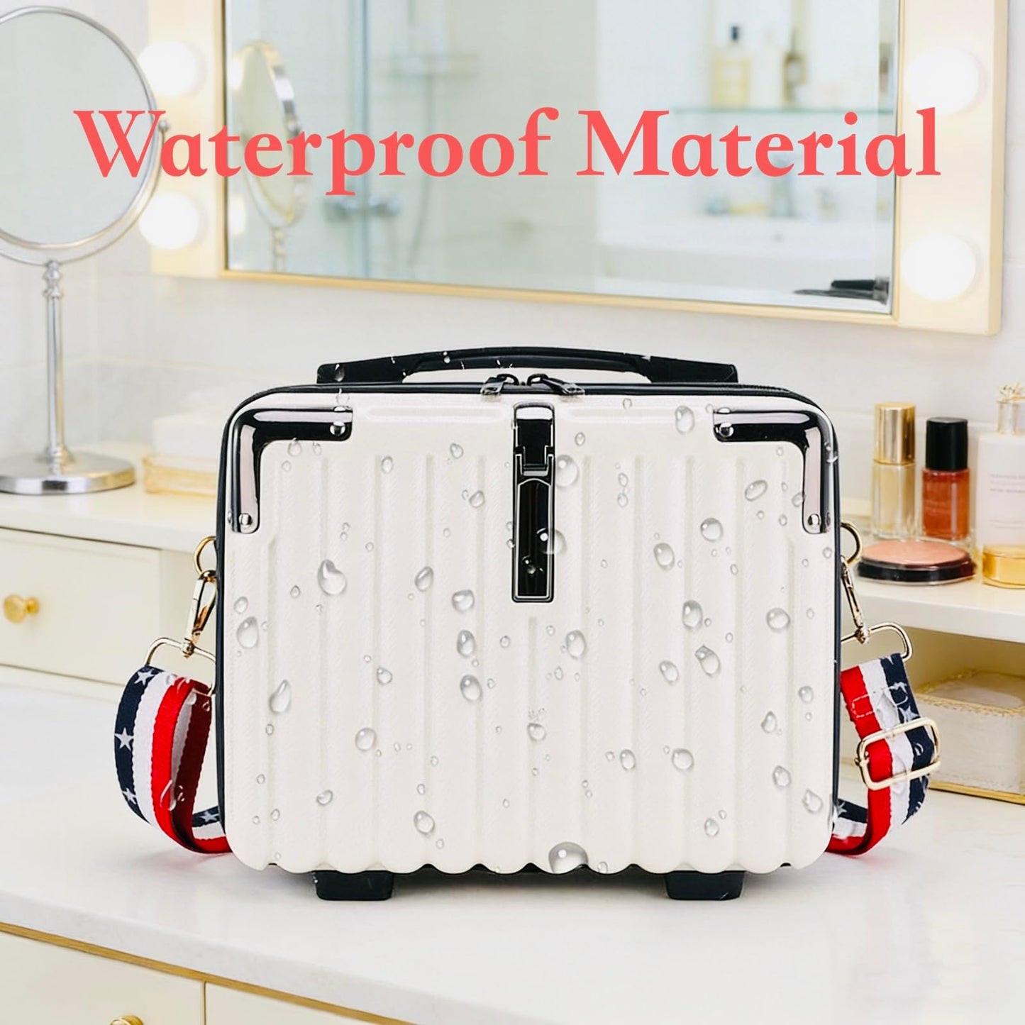 Duleylv Mini Suitcase Hard Shell Makeup Case Stress-Resistant ABS Hard Makeup Travel Case Portable Hand Luggage with Shoulder Strap for Travel Camping Home Organizer Black