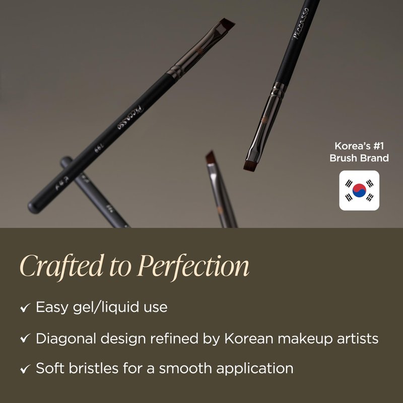 Piccasso 798 Flat Eyeliner Brush – Professional Thin Angled Brush for Gel and Liquid Eyeliner, Soft Bristles for Tightlining and Lash Line, Eye Makeup and Facial Brush from K-Beauty Brand