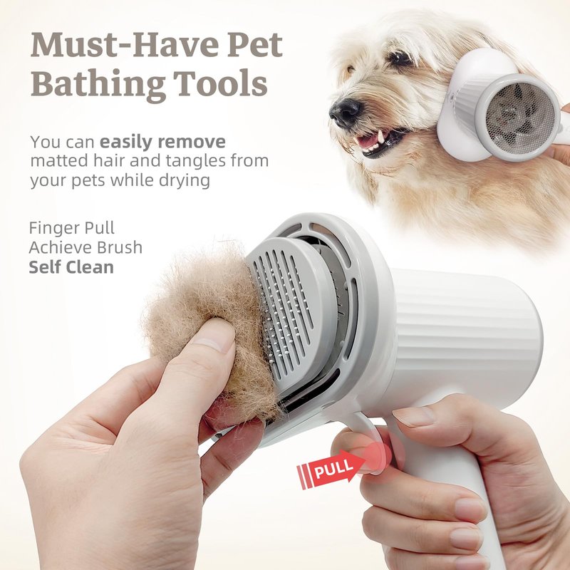Dog Brush for Shedding, Professional 2-in-1 Pet Hair Dryer & Dog Grooming Brush with Removable Comb, Adjustable Temperature/Speed, Portable Brush for Dogs and Cats