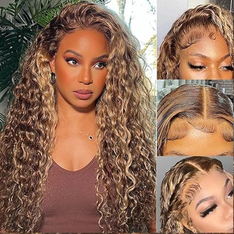Lagalaga Highlight P4/27 Human Hair Wigs Curly Wave Wigs Human Hair 200% Density Lace Frontal Wig 4x4 Deep Wave Wigs Human Hair Pre Plucked For Black Women