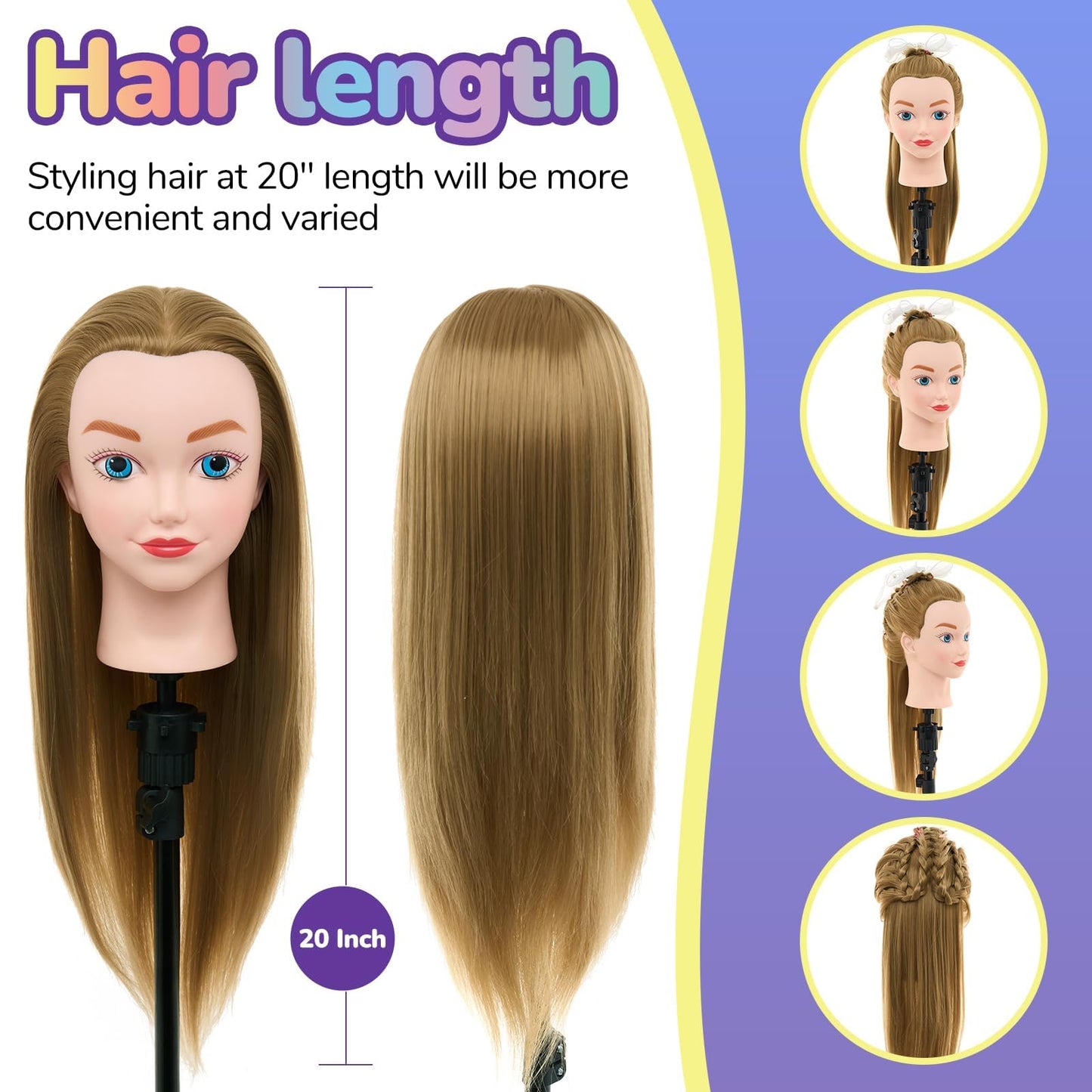 Mannequin Head for Kids - Doll Head for Hair Styling for Kids, Cosmetology Manikin Practice Training Head for Braiding Hairdressing for Girls #27