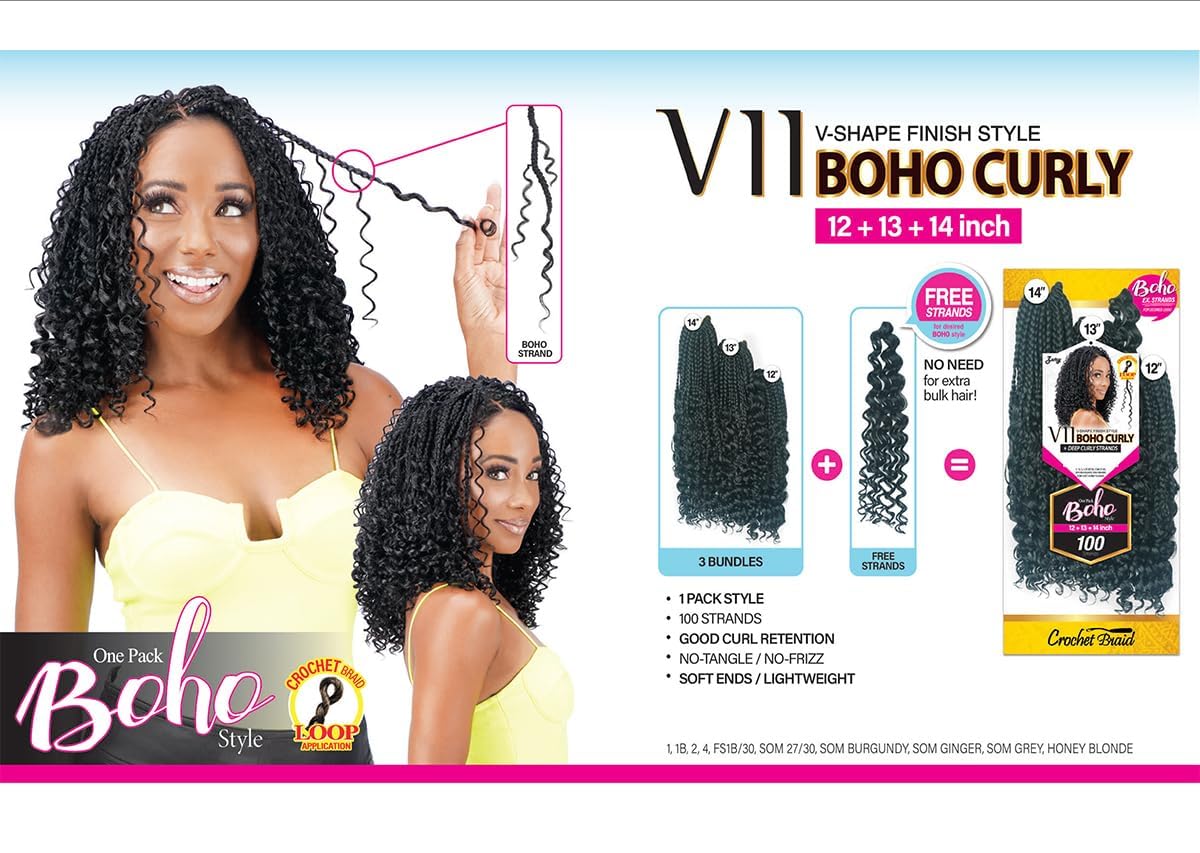 Royal Zury Crochet Briad V-shape Finish Style V11 Boho Curly (12"+13"+14") (SOM 27/30)