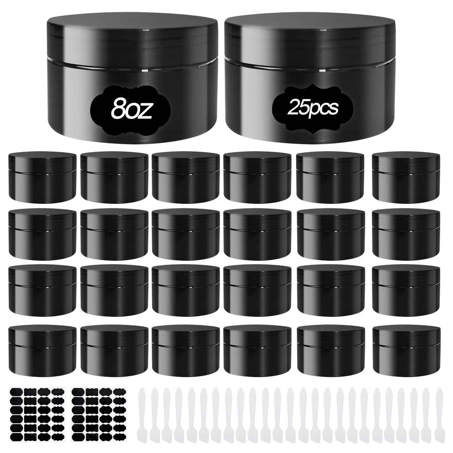 25 Pcs Plastic Jars with Lid 8 oz Plastic Cosmetic Containers Round Lotion Sample Containers Refillable Travel Jars Leak Proof Empty Cosmetic Jars for Storage Cream Powder Ointment Supplies(Black)