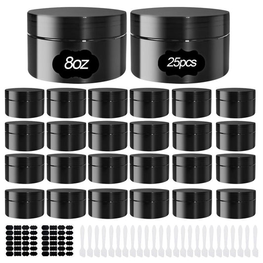 25 Pcs Plastic Jars with Lid 8 oz Plastic Cosmetic Containers Round Lotion Sample Containers Refillable Travel Jars Leak Proof Empty Cosmetic Jars for Storage Cream Powder Ointment Supplies(Black)