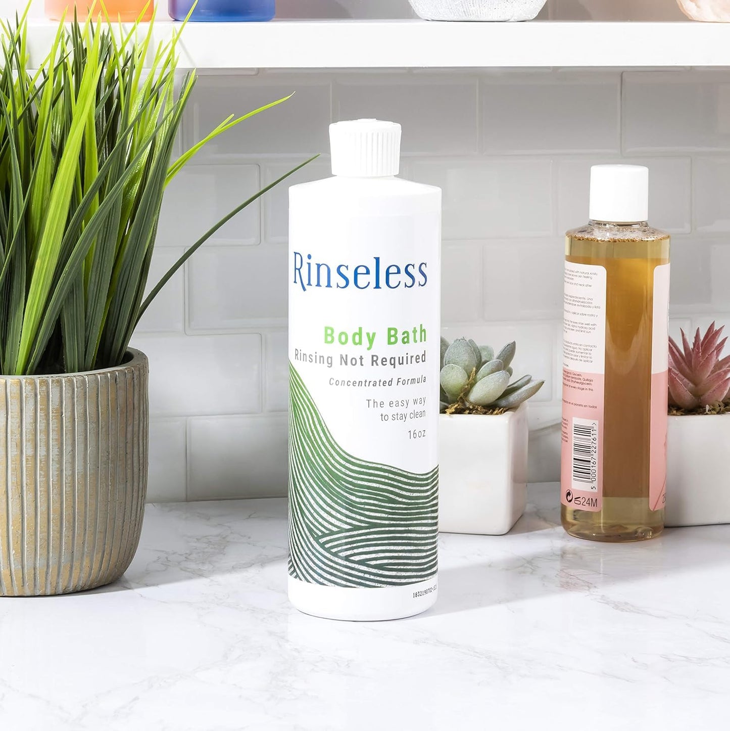 RINSELESS Waterless Body Bath Wash 16 Oz (Pack of 2) | No Water Rinse Needed Concentrated Formula Makes 32 Sponge Baths