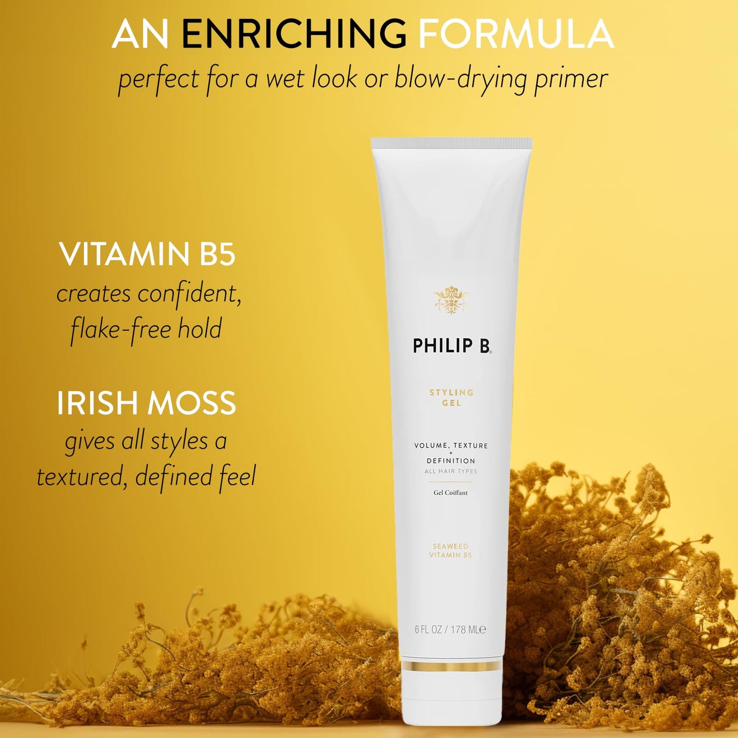 PHILIP B Styling Gel 6 oz. (178 ml) | Soft-Hold Hair Gel Enhances Body and Texture for Definition and Curl