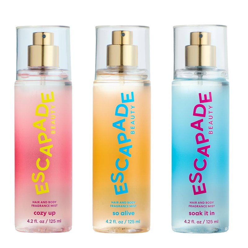 ESCAPADE BEAUTY Trio Gift Set: So Alive, Soak it In, Cozy Up - Hair and Body Fragrance Mist - (3), 4.2oz each