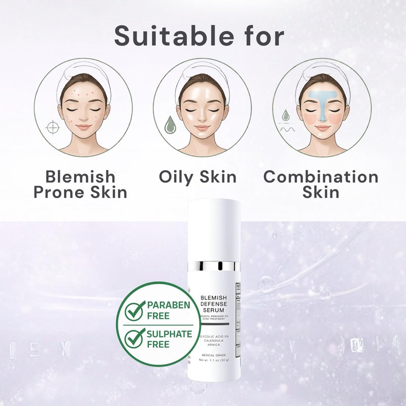 mi.Glo Blemish Defense Clarifying Facial Serum 1.1 oz with Glycolic Acid, Niacinamide & Hyaluronic Acid | Lightweight Daily Face Serum for Oily & Blemish-Prone Skin | Oil Balancing Skincare