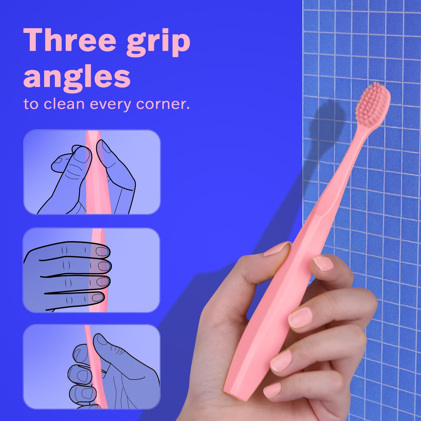 Tonochi Max Extra Soft Toothbrush for Adults with Sensitive Gums, Soft Bristle Toothbrushes, Wide Head for Back Teeth, Ergonomic Non-Slip Grip, BPA Free, Individually Wrapped, 4 Pack, Blush Pink