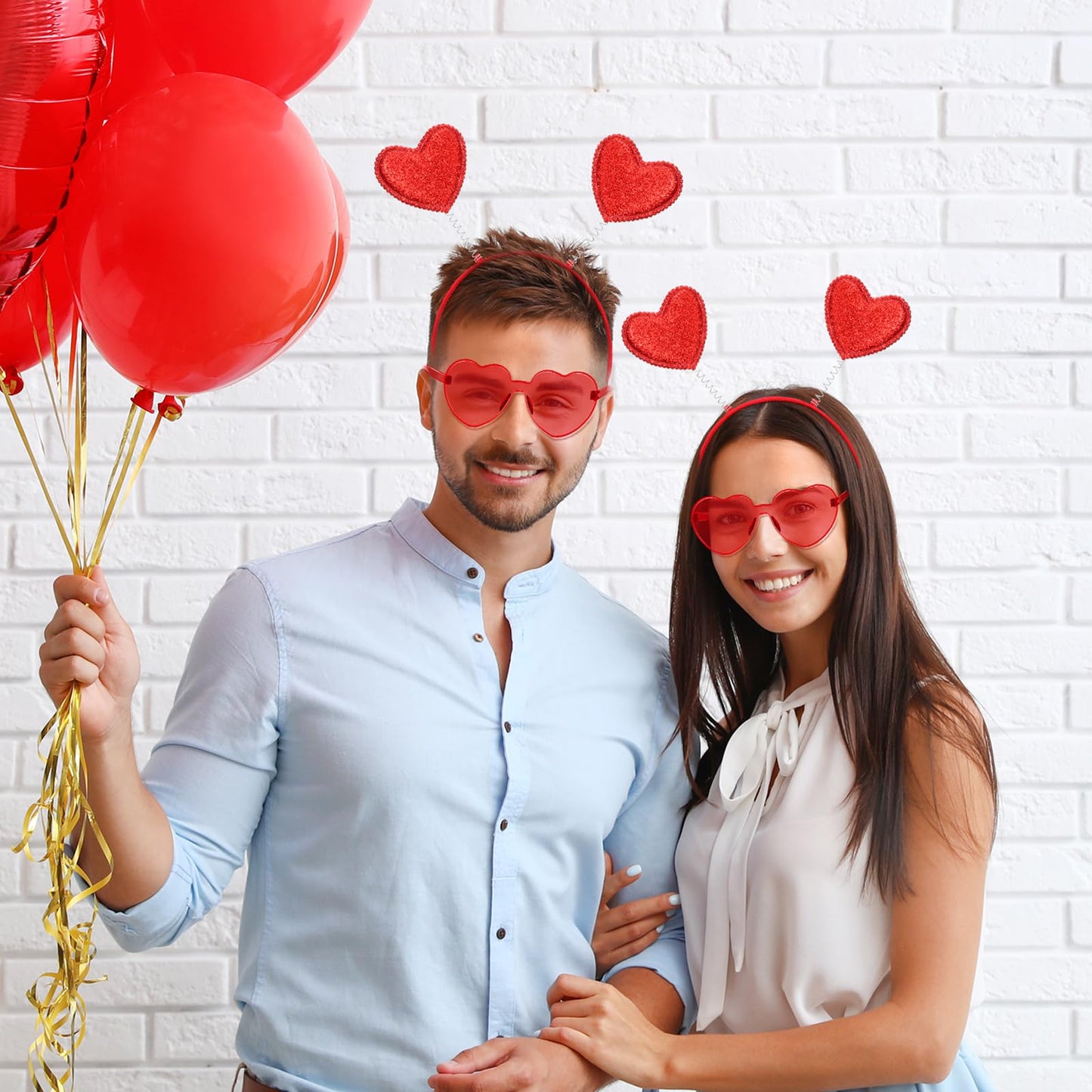 Yunsailing 48 Pcs Valentines Heart Head Boppers Headbands and Heart Sunglasses for Party Accessories(Red)