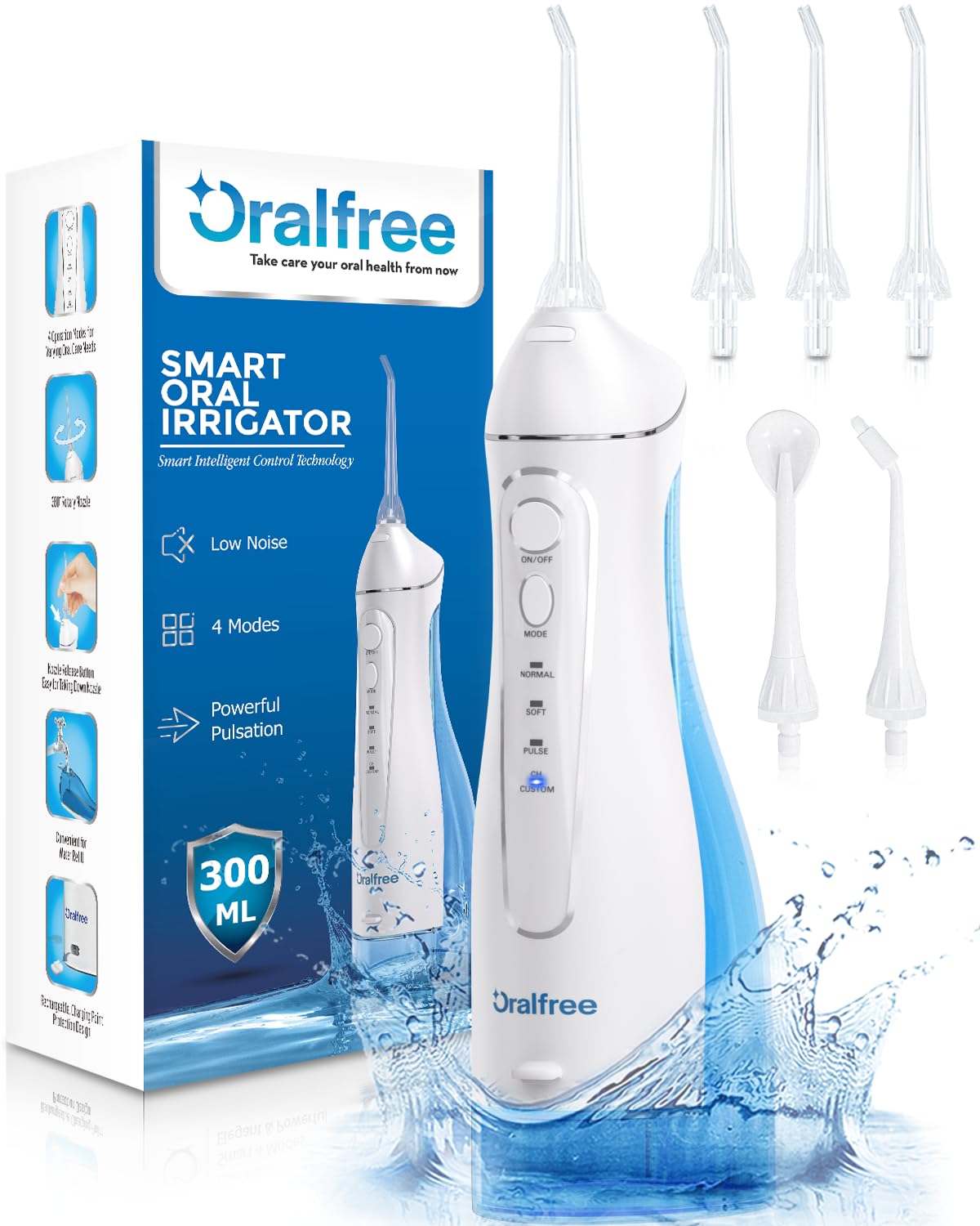 Water Dental Flosser Cordless for Teeth and 5 x Replacement Nozzles