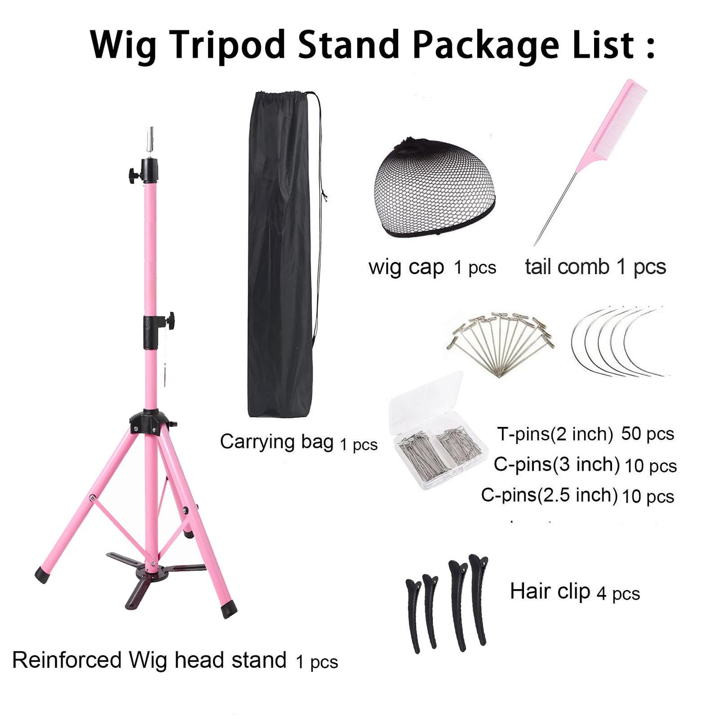 Heavy Duty Head Stand, Reinforced Mannequin Head Stand Tripod, Pink Wig Stand Tripod,Wig Stand for Styling, Adjustable Holder For Wig Making Display (55 inch with pedal)