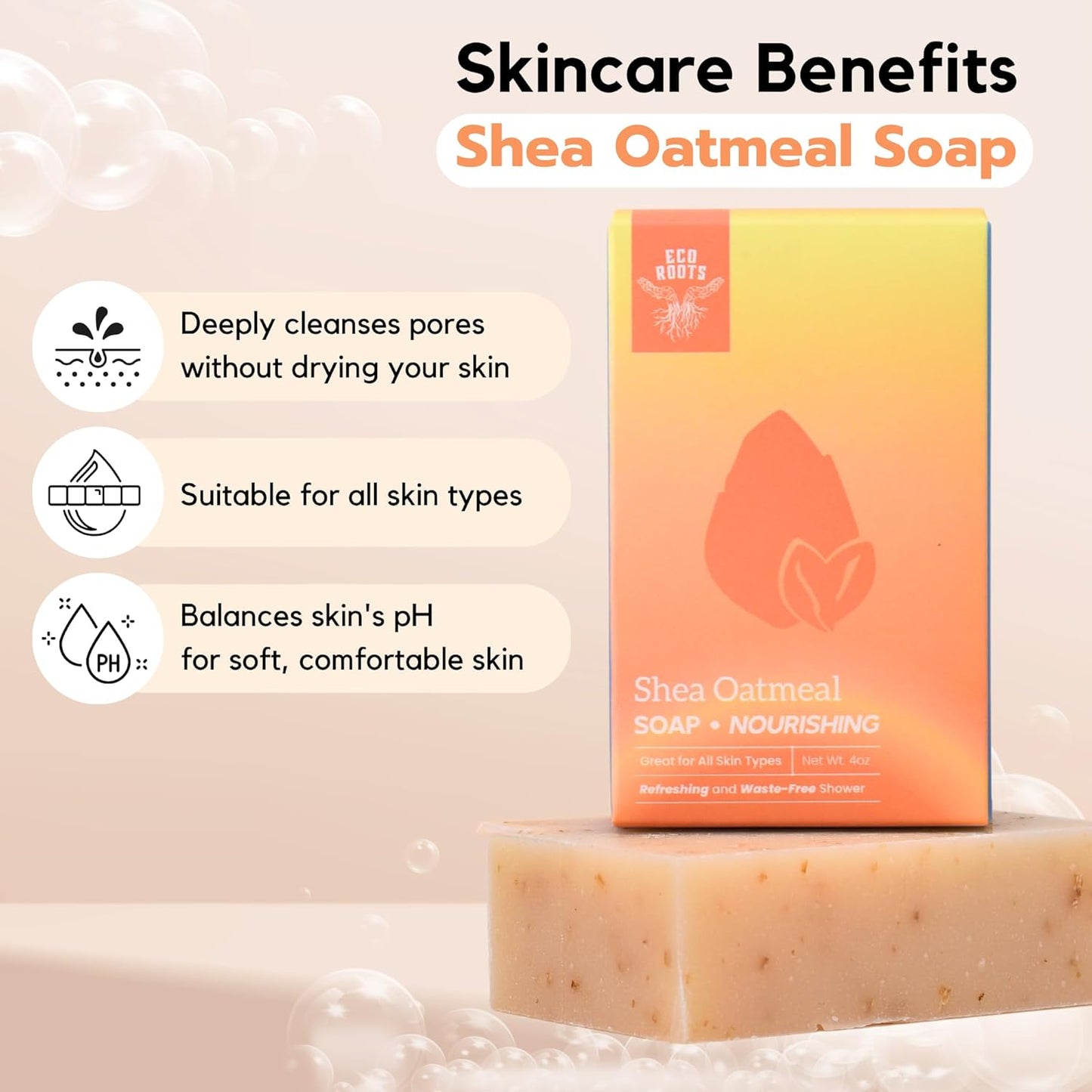 Natural Oatmeal Soap Bar - 3 Pack Face & Body Cleansing with Shea Butter & Coconut Oil | Gentle Moisturizing Bars