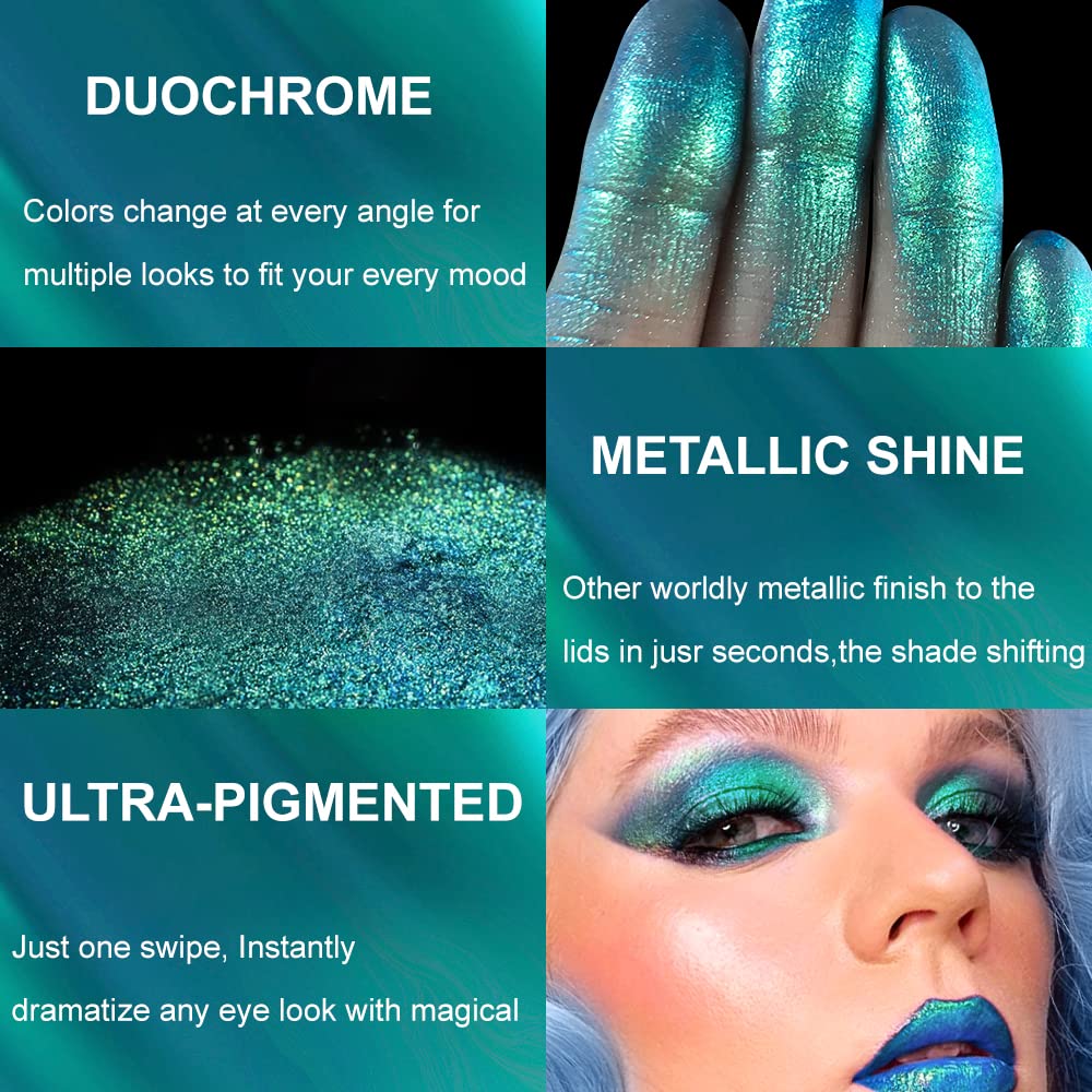 Afflano Single Green Eyeshadow Shimmery, Highly Pigmented Multichrome Eye shadow Color Changing, Sparkle Forest Green Glitter Eyeshadow Palette, Holographic Emerald Chrome Eye Shadow for Eye Makeup