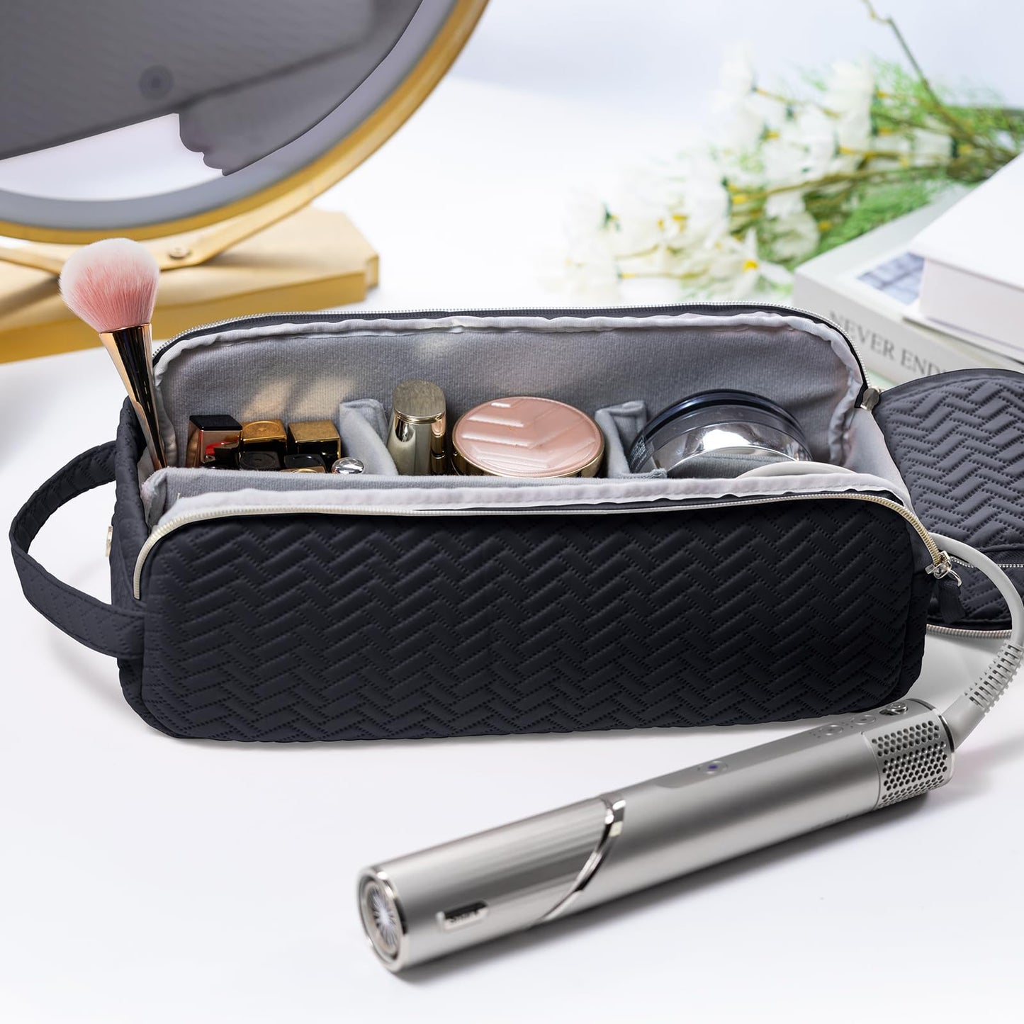 ELCUPA 2IN1 Hair Tools Travel Bag with Removable Heat Resistant Mat Curling Iron Travel Case, Hair Dryer Organizer for Flat Irons, Straighteners and Haircare Accessories, Hot Tools Travel Bag Hair