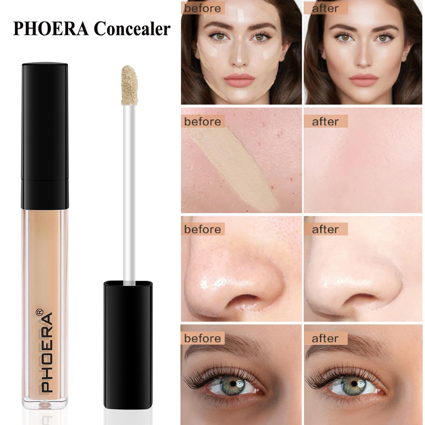 PHOERA Foundation Contour Stick Makeup Kit - 3 PCS with Highlighter, Blush & Bronzer | Light-Medium Shades