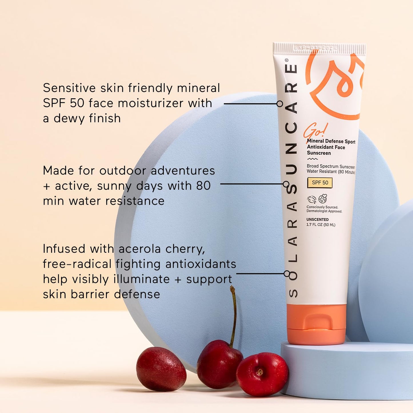 Solara Suncare - Go! Mineral Defense SPORT Face Sunscreen, SPF 50 | EWG Verified, Vegan, Cruelty Free, Reef friendly | Unscented, Sensitive Skin Safe, Water Resistant, Shea Butter (1.7 fl oz | 50 ml)