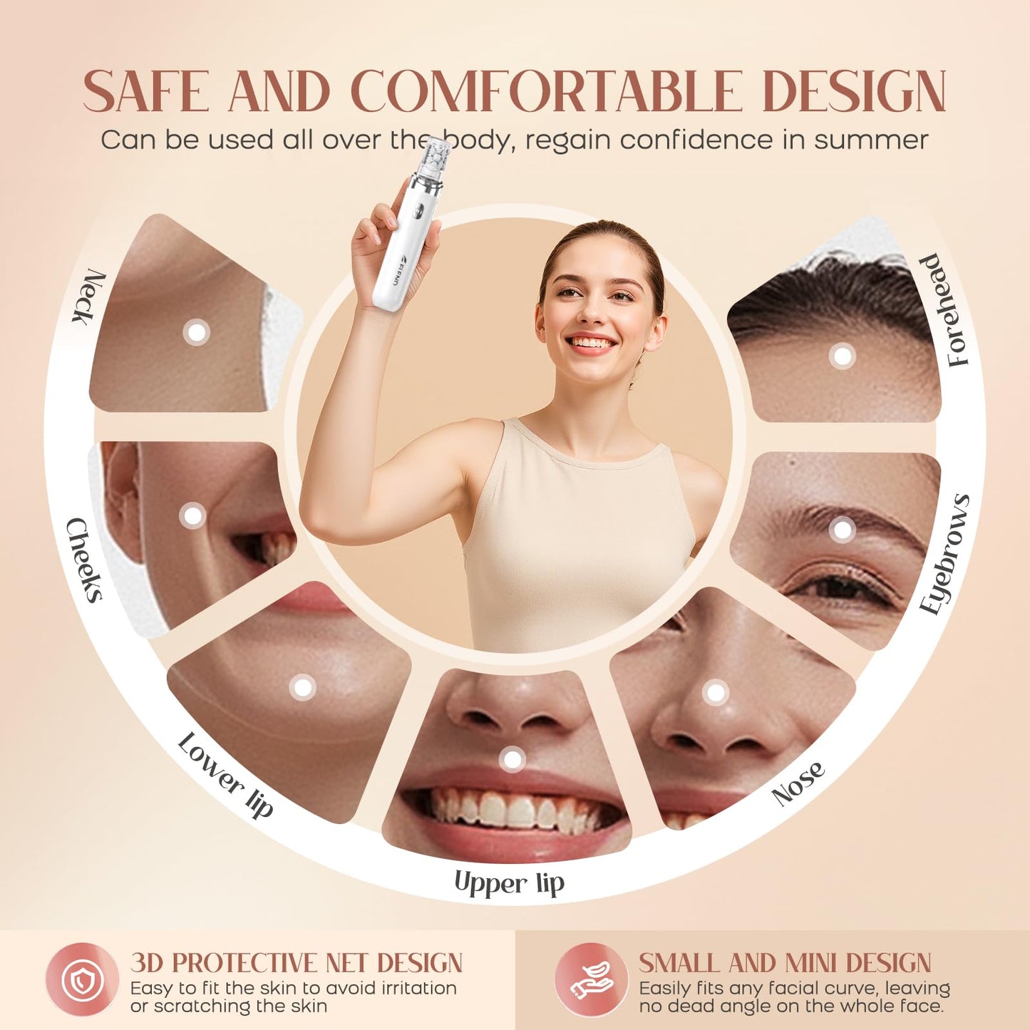 Epilator for Women, 2-in-1 Facial Hair Removal Epilator, Painless Designed Hair Remover with Built-in LED Light for Precision, Smooth Glide Hair Remover for Women Face Lips Chin Peach Fuzz