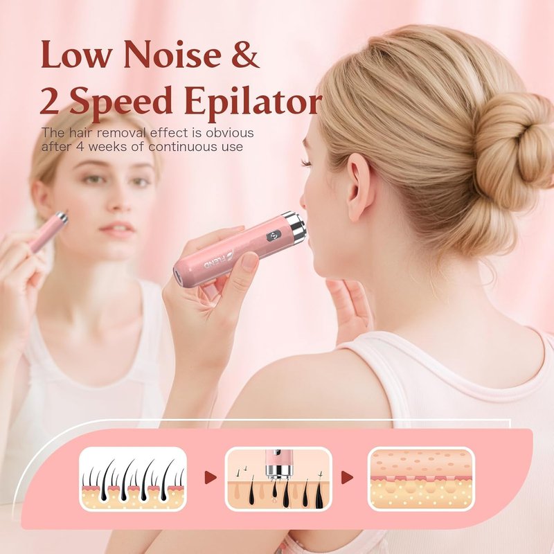Epilator for Women, 2 in 1 Facial Hair Removal, Electric Lady Shaver with LED Light, Rechargeable Hair Removal Device for Legs, Face, Bikini & Arms, Smooth Epilator Trimmer Travel Kit Set