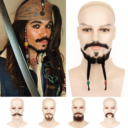 XRDDFL Human Hair Fake Beard for Men Fake Face Beard and Mustache Realistic Goatee Beard False Facial Hair Natural Brown Full Hand-Tied Lace Beards for Halloween Cosplay Costume Party