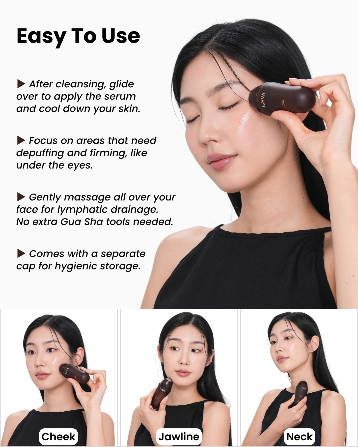 VAROL Ice Roll Serum for Face, Puffy Eyes, Under Eye Bags - Bakuchiol & Collagen for Wrinkles, Anti Aging, Cooling Ice Roller for Puffiness, Redness, Dark Circles - Korean Skin Care, 1.69 Fl Oz