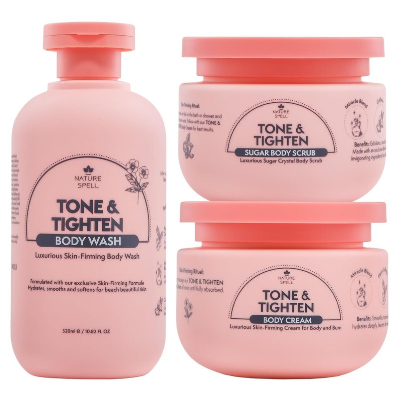 Nature Spell Body Care Gift Set - Tone & Tighten with Hyaluronic Acid, Ginseng & Plant Collagen | 3-Piece Vegan Set for All Skin Types