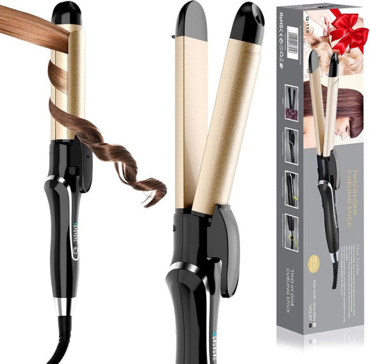 2 in 1 Hair Straightener and Curler - 1.25 Inch Ceramic Curling Iron with Adjustable Temperature | Dual Voltage, Anti-Tangle Design for All Hair Types